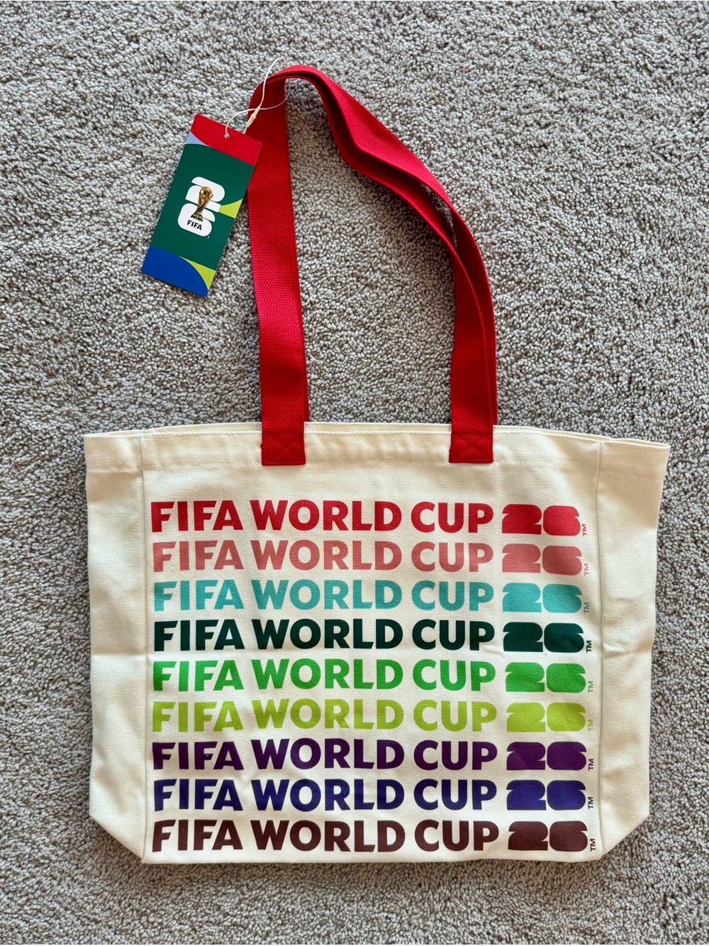 FIFA World Cup Officially Licensed 2026 Canvas Tote With Red Handles. NWT